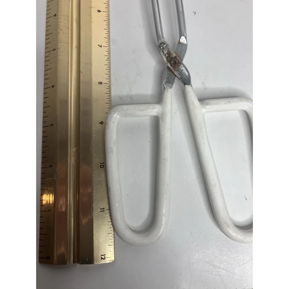 Vintage Ekco Scissor Tongs White Vinyl Coated Handles Chrome Plated Serving Tool